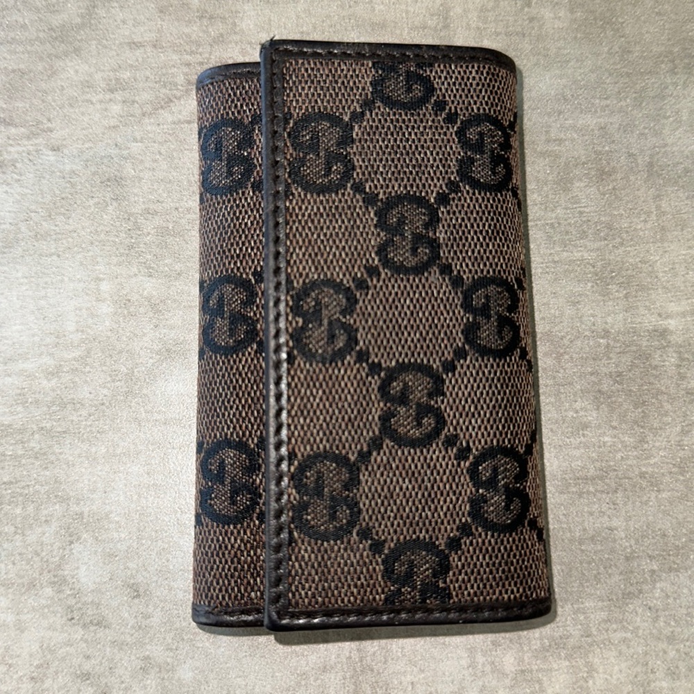 Gucci Brown & Black Monogram Key Card Holder